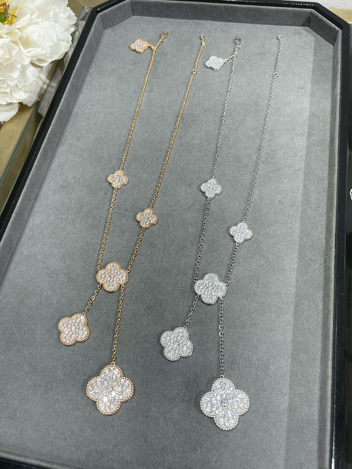 [⭐Shinejoy]CLOVER 6 MOTIF DIAMOND PAVED NECKLACE