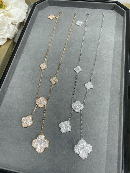 [⭐Shinejoy]CLOVER 6 MOTIF DIAMOND PAVED NECKLACE