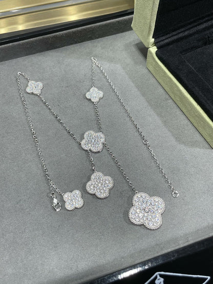 [⭐Shinejoy]CLOVER 6 MOTIF DIAMOND PAVED NECKLACE