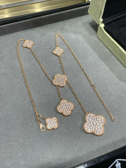 [⭐Shinejoy]CLOVER 6 MOTIF DIAMOND PAVED NECKLACE