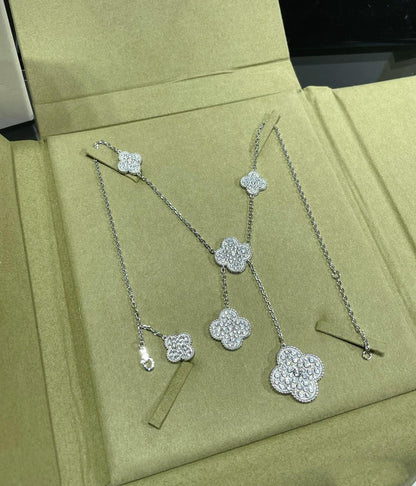 [⭐Shinejoy]CLOVER 6 MOTIF DIAMOND PAVED NECKLACE