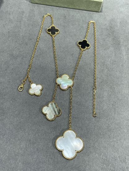 [⭐Shinejoy]CLOVER 6 MOTIF MOP ONYX GOLD NECKLACE
