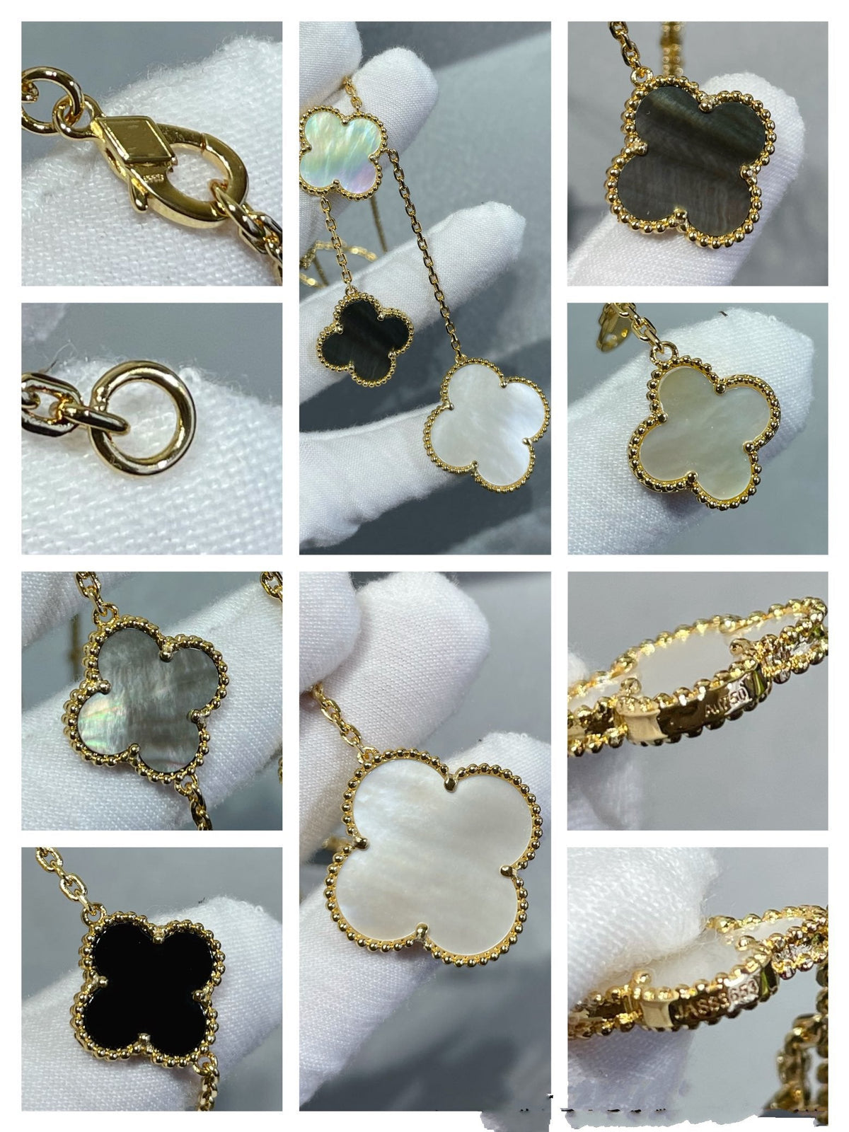 [⭐Shinejoy]CLOVER 6 MOTIF MOP ONYX GOLD NECKLACE