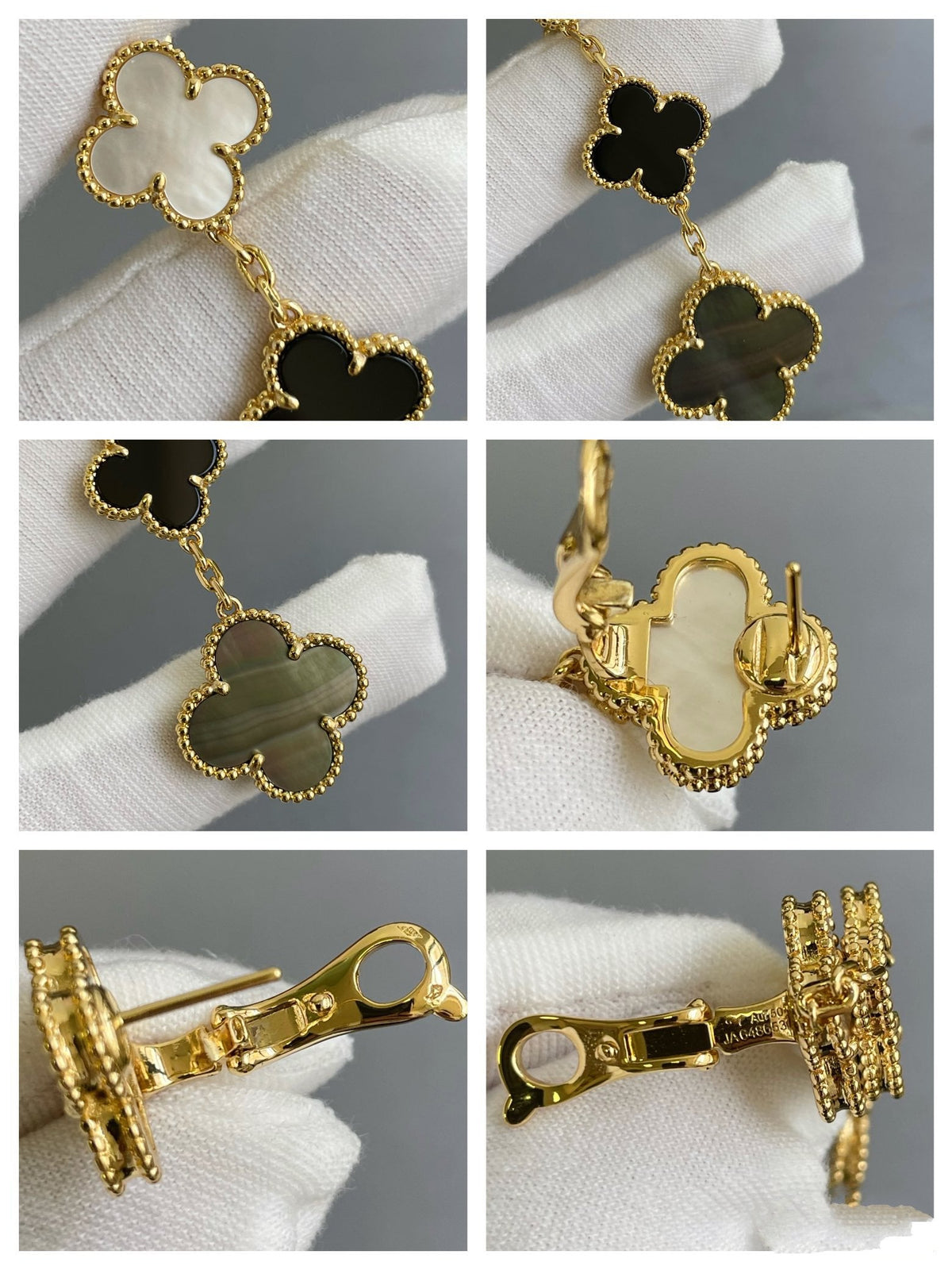 [⭐Shinejoy]CLOVER 3 MOTIF MOP ONYX DARK MOP PINK GOLD EARRINGS