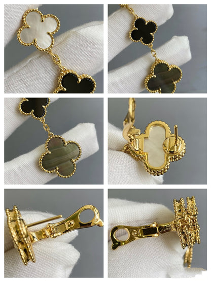 [⭐Shinejoy]CLOVER 3 MOTIF MOP ONYX DARK MOP PINK GOLD EARRINGS