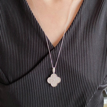 [⭐Shinejoy]CLOVER 25MM LARGE PEDANT DIAMOND PAVED LONG NECKLACE