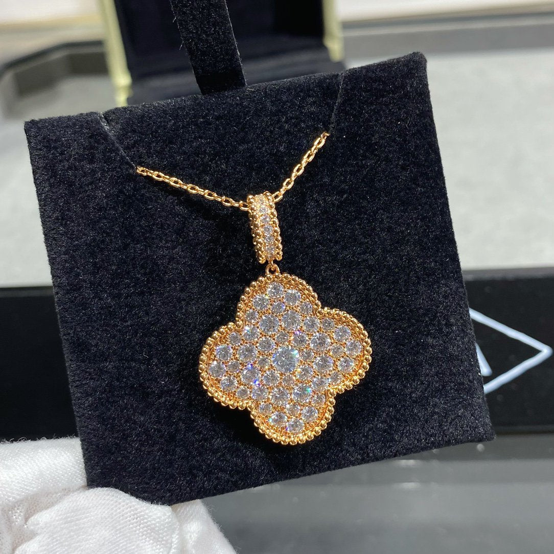 [⭐Shinejoy]CLOVER 25MM LARGE PEDANT DIAMOND PAVED LONG NECKLACE