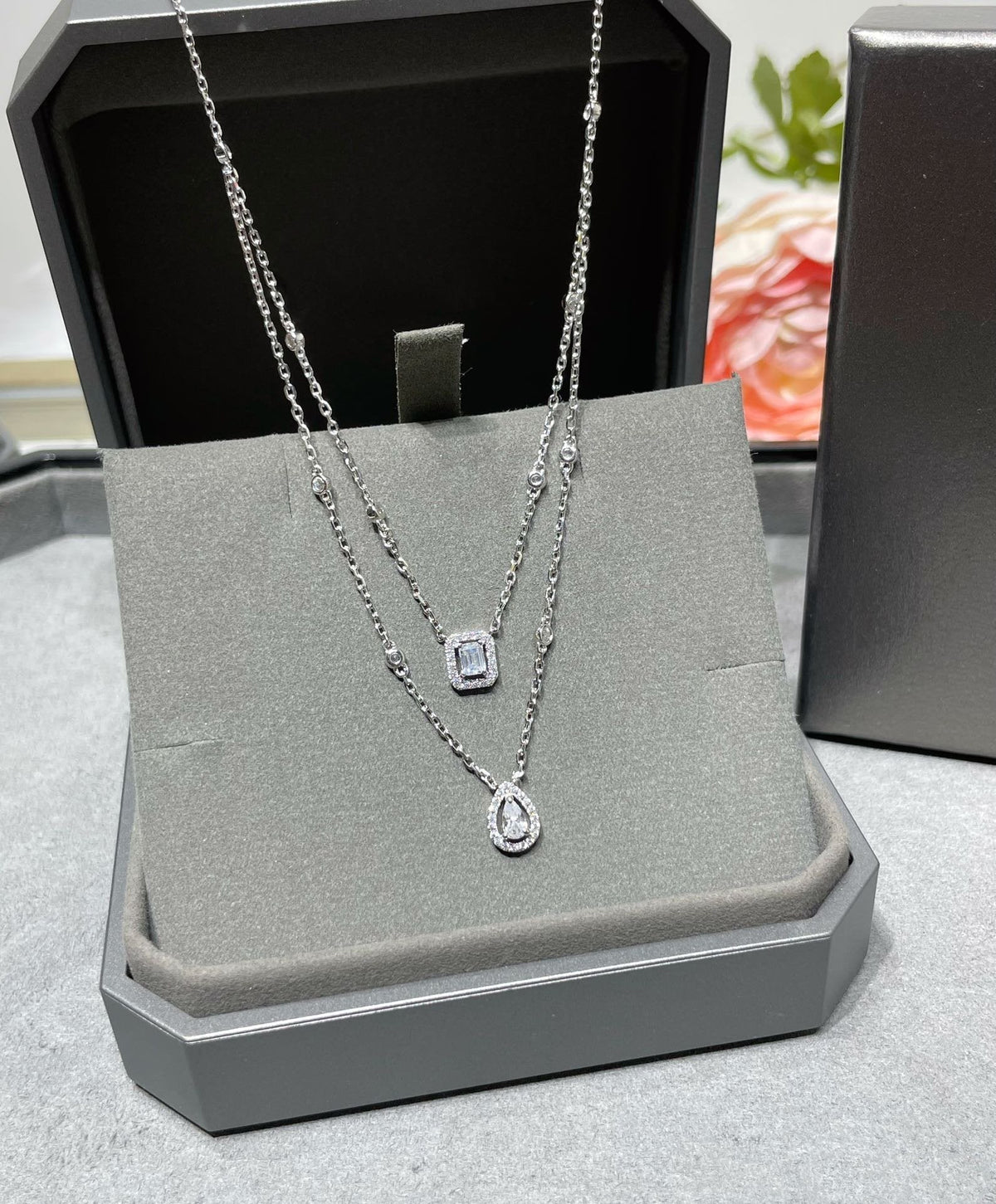 [⭐Shinejoy]MY TWIN 2 ROW DIAMOND NECKLACE