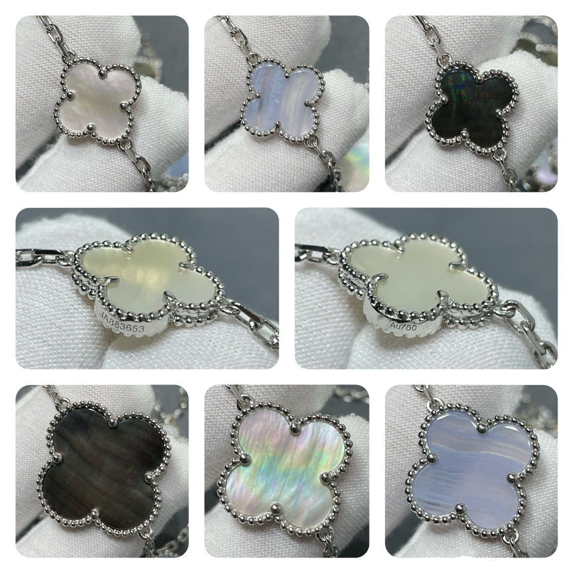 [⭐Shinejoy]CLOVER 16 MOTIF CHALCEDONY MOP SILVER NECKLACE