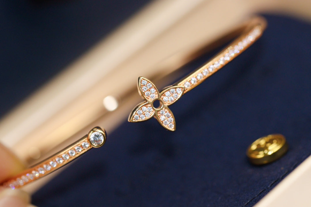 [⭐Shinejoy]IDYLLE PINK GOLD OPEN BRACELET DIAMOND PAVED