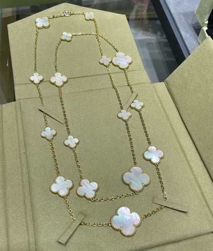 [⭐Shinejoy]CLOVER 16 MOTIF WHITE MOP GOLD NECKLACE