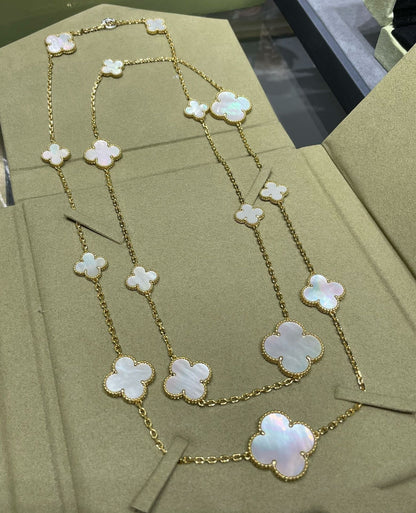 [⭐Shinejoy]CLOVER 16 MOTIF WHITE MOP GOLD NECKLACE