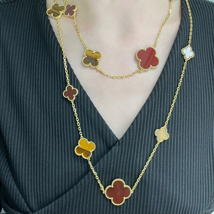 [⭐Shinejoy]CLOVER 16 MOTIF CARNELIAN TIGER EYE ROSE GOLD NECKLACE