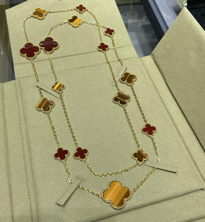 [⭐Shinejoy]CLOVER 16 MOTIF CARNELIAN TIGER EYE ROSE GOLD NECKLACE