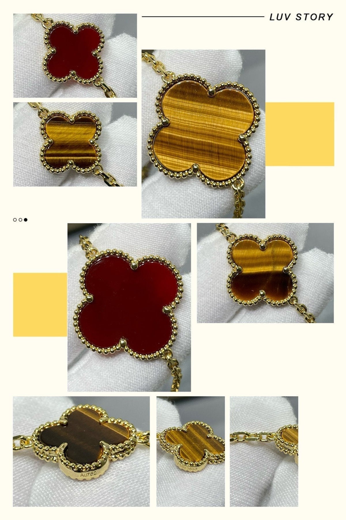 [⭐Shinejoy]CLOVER 16 MOTIF CARNELIAN TIGER EYE ROSE GOLD NECKLACE