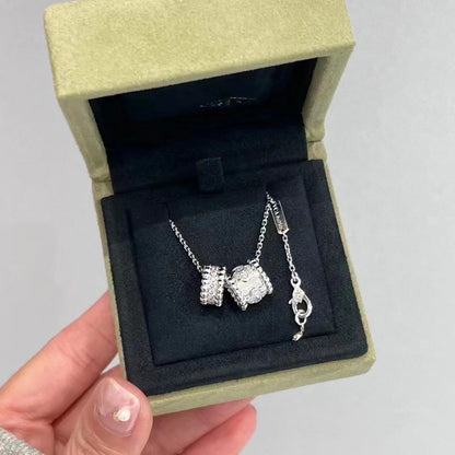 [⭐Shinejoy]PERLEE DOUBLE PENDANT SILVER DIAMOND NECKLACE