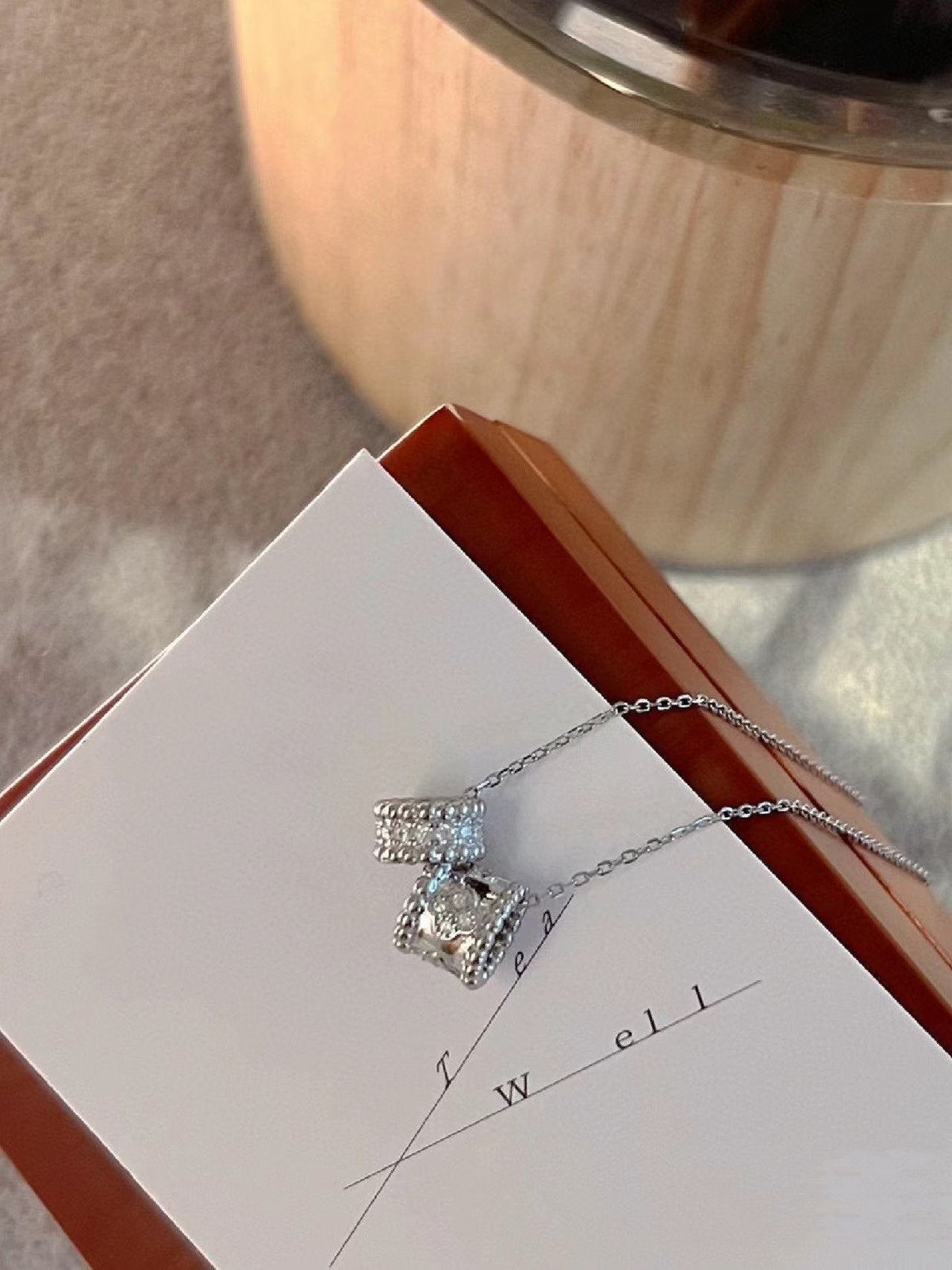 [⭐Shinejoy]PERLEE DOUBLE PENDANT SILVER DIAMOND NECKLACE