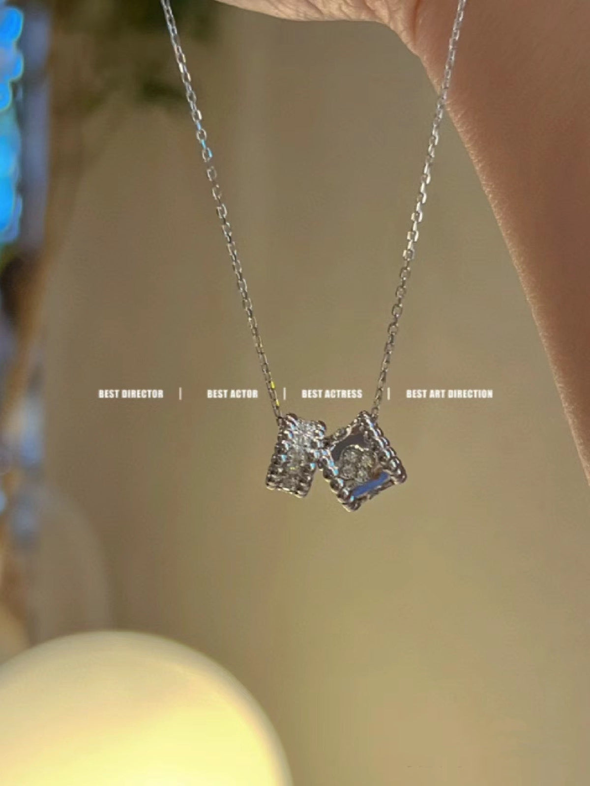 [⭐Shinejoy]PERLEE DOUBLE PENDANT SILVER DIAMOND NECKLACE