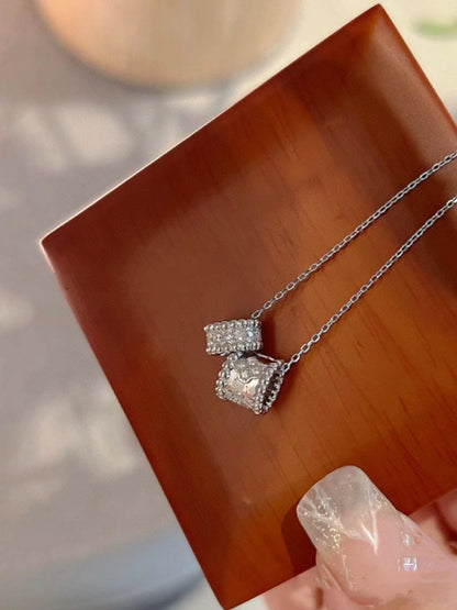 [⭐Shinejoy]PERLEE DOUBLE PENDANT SILVER DIAMOND NECKLACE