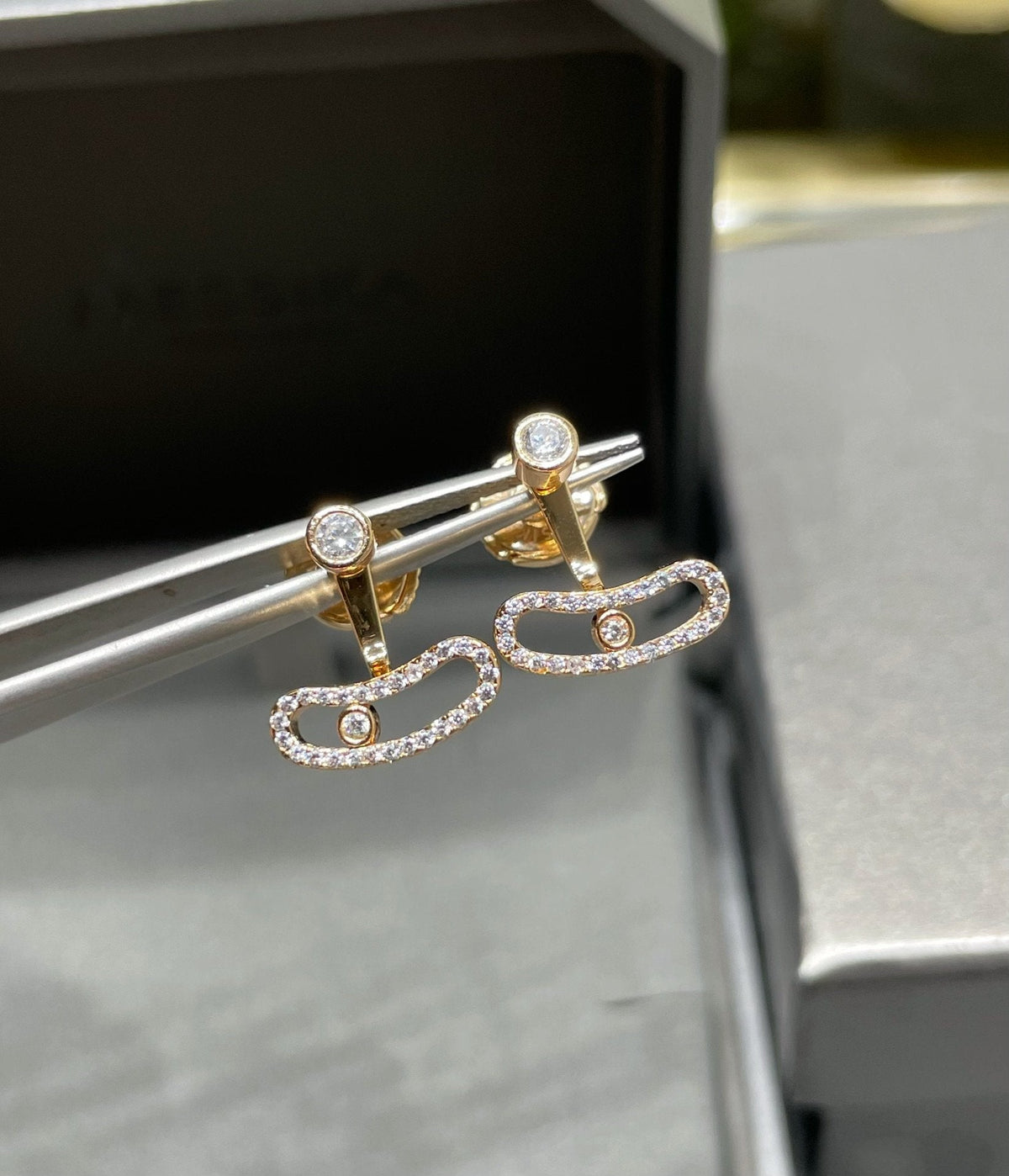 [⭐Shinejoy]MOVE UNO PINK GOLD DIAMOND EARRINGS