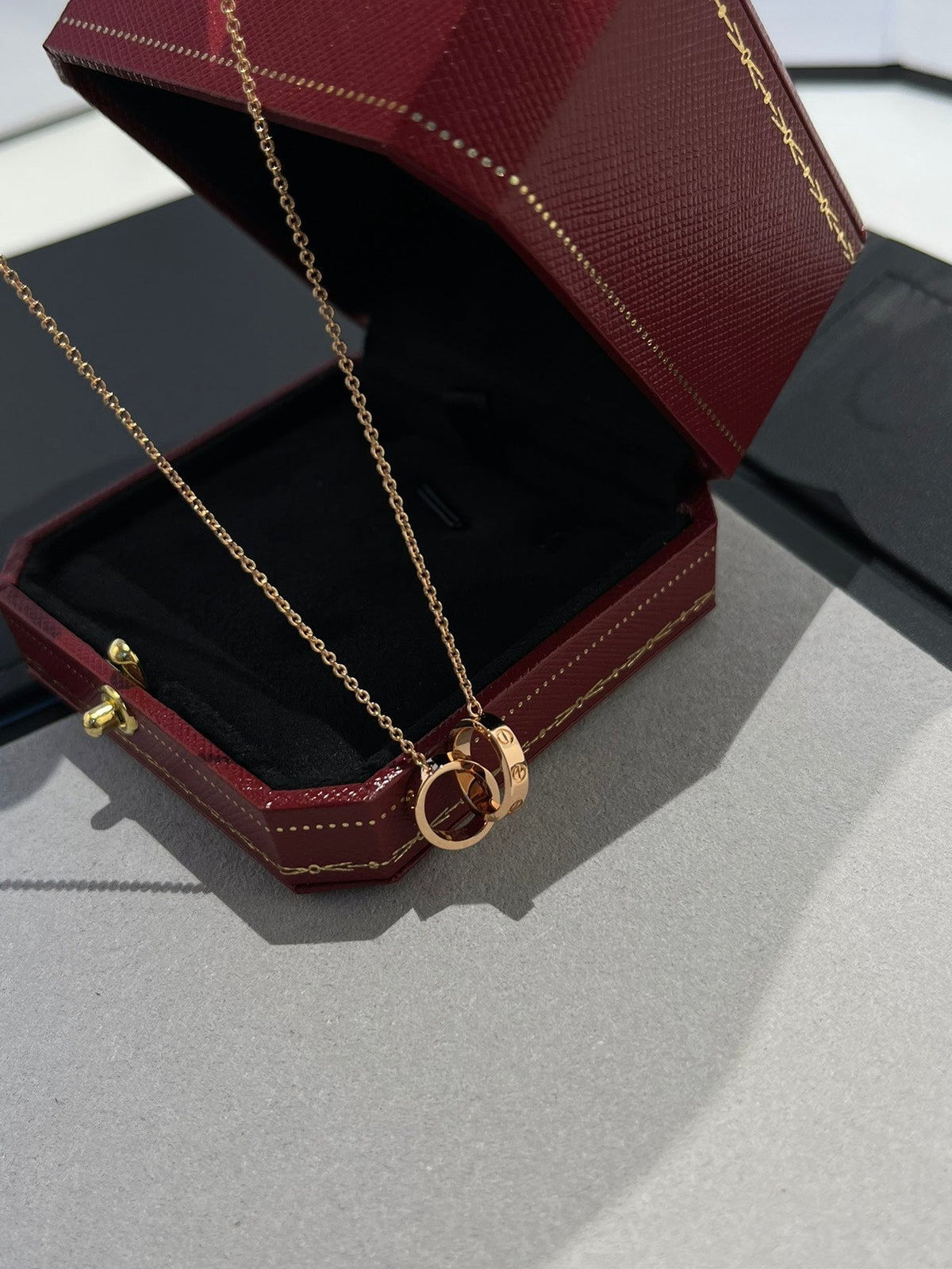 [⭐Shinejoy]LOVE NECKLACE DOUBLE RING PINK GOLD