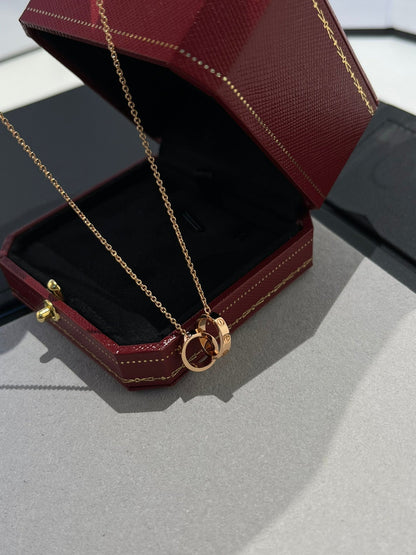 [⭐Shinejoy]LOVE NECKLACE DOUBLE RING PINK GOLD