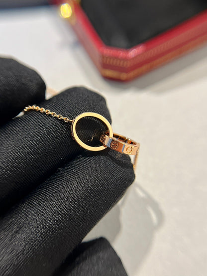 [⭐Shinejoy]LOVE NECKLACE DOUBLE RING PINK GOLD