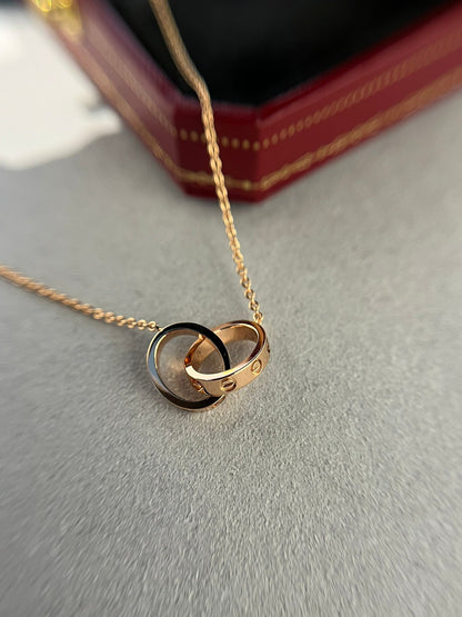 [⭐Shinejoy]LOVE NECKLACE DOUBLE RING PINK GOLD