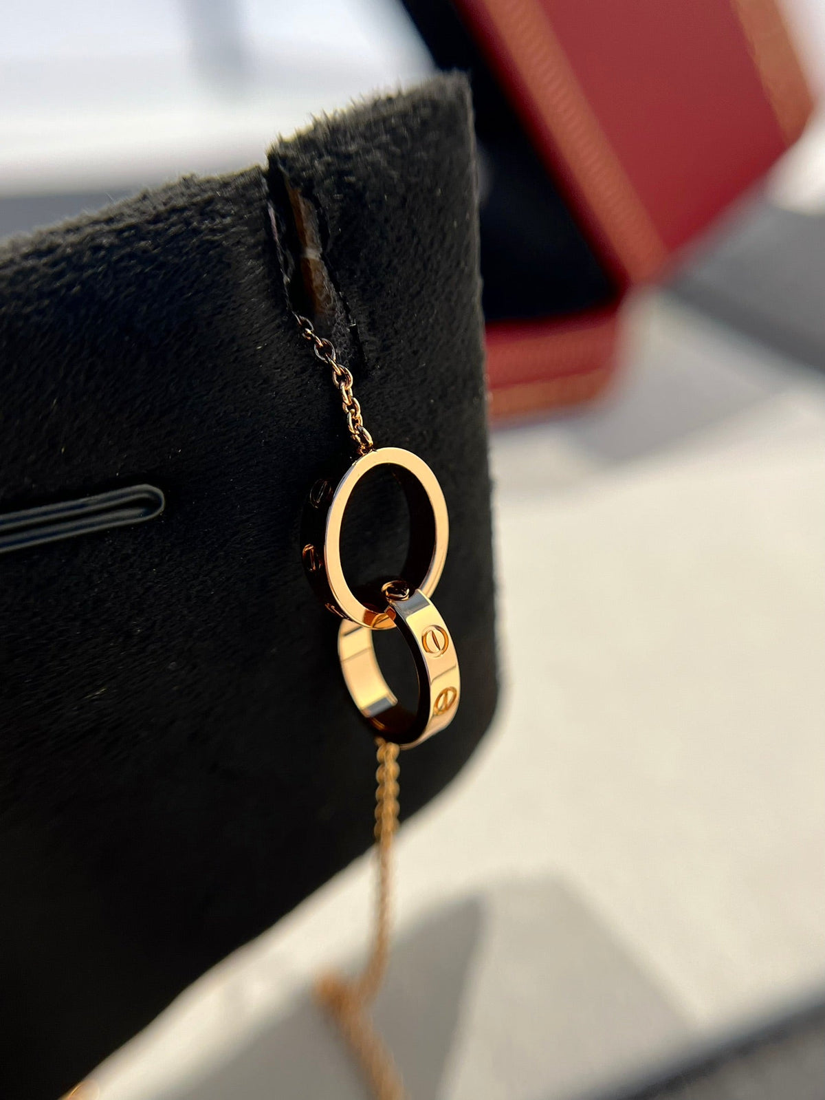 [⭐Shinejoy]LOVE NECKLACE DOUBLE RING PINK GOLD