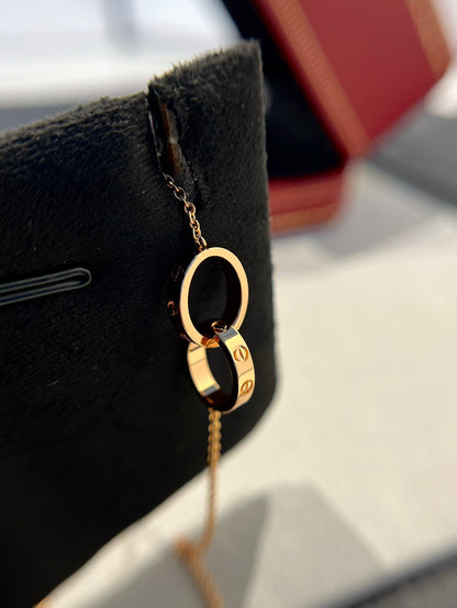 [⭐Shinejoy]LOVE NECKLACE DOUBLE RING PINK GOLD