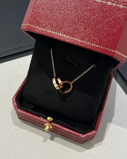 [⭐Shinejoy]LOVE NECKLACE DOUBLE RING PINK GOLD