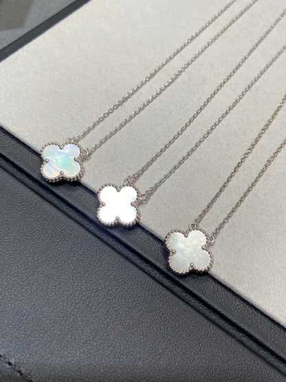 [⭐Shinejoy]CLOVER MEDIUM SILVER WHITE MOP NECKLACE