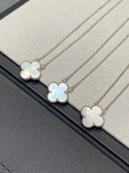 [⭐Shinejoy]CLOVER MEDIUM SILVER WHITE MOP NECKLACE