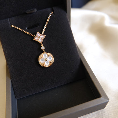 [⭐Shinejoy]STAR AND SUN WHITE MOP 2 MOTIF PINK GOLD NECKLACE