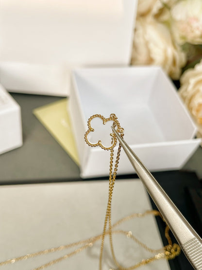[⭐Shinejoy]CLOVER ROCK CRYSTAL ROSE GOLD NECKLACE