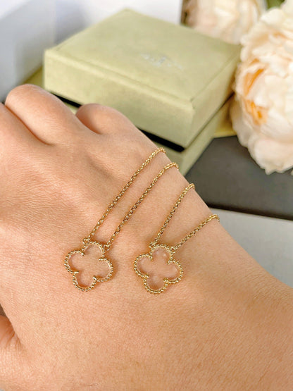 [⭐Shinejoy]CLOVER ROCK CRYSTAL ROSE GOLD NECKLACE
