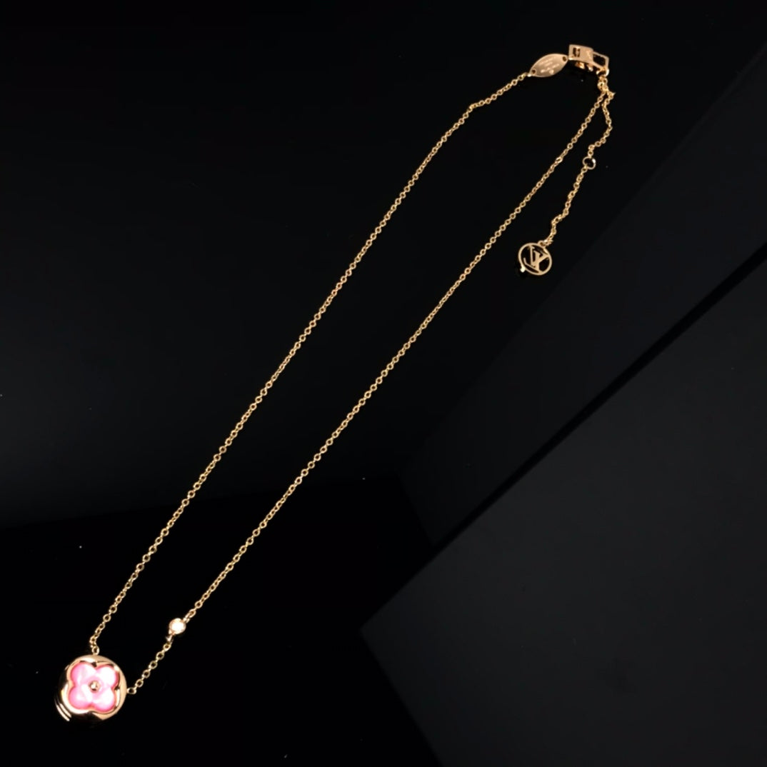 [⭐Shinejoy]COLOR BLOSSOM PINK MOP SUN GOLD NECKLACE