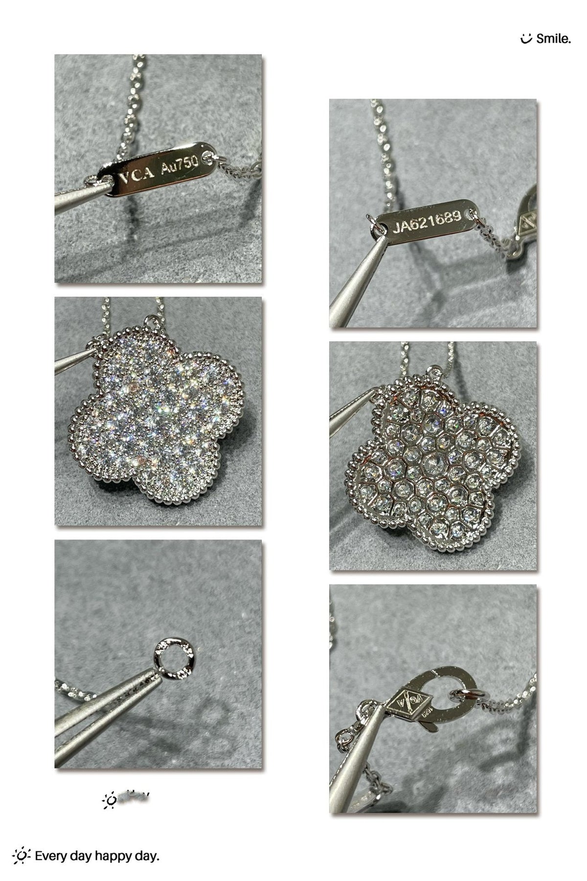 [⭐Shinejoy]CLOVER 25MM LARGE PENDANT DIAMOND PAVED SILVER NECKLACE