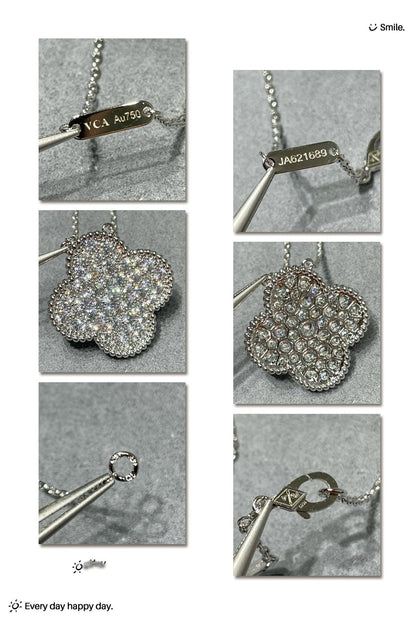 [⭐Shinejoy]CLOVER 25MM LARGE PENDANT DIAMOND PAVED SILVER NECKLACE