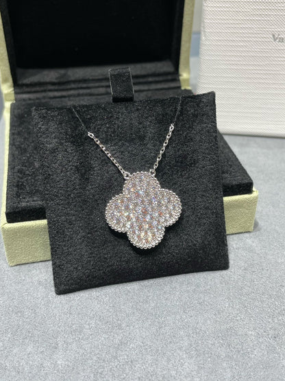 [⭐Shinejoy]CLOVER 25MM LARGE PENDANT DIAMOND PAVED SILVER NECKLACE