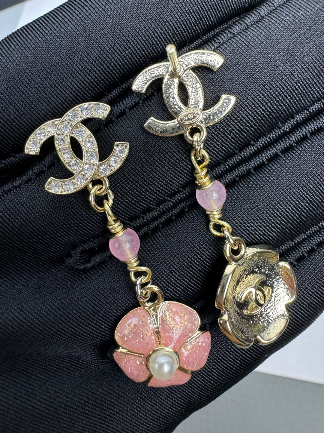 [⭐Shinejoy]26C Pink Camellia Enamel Pendant with Double C Earrings
