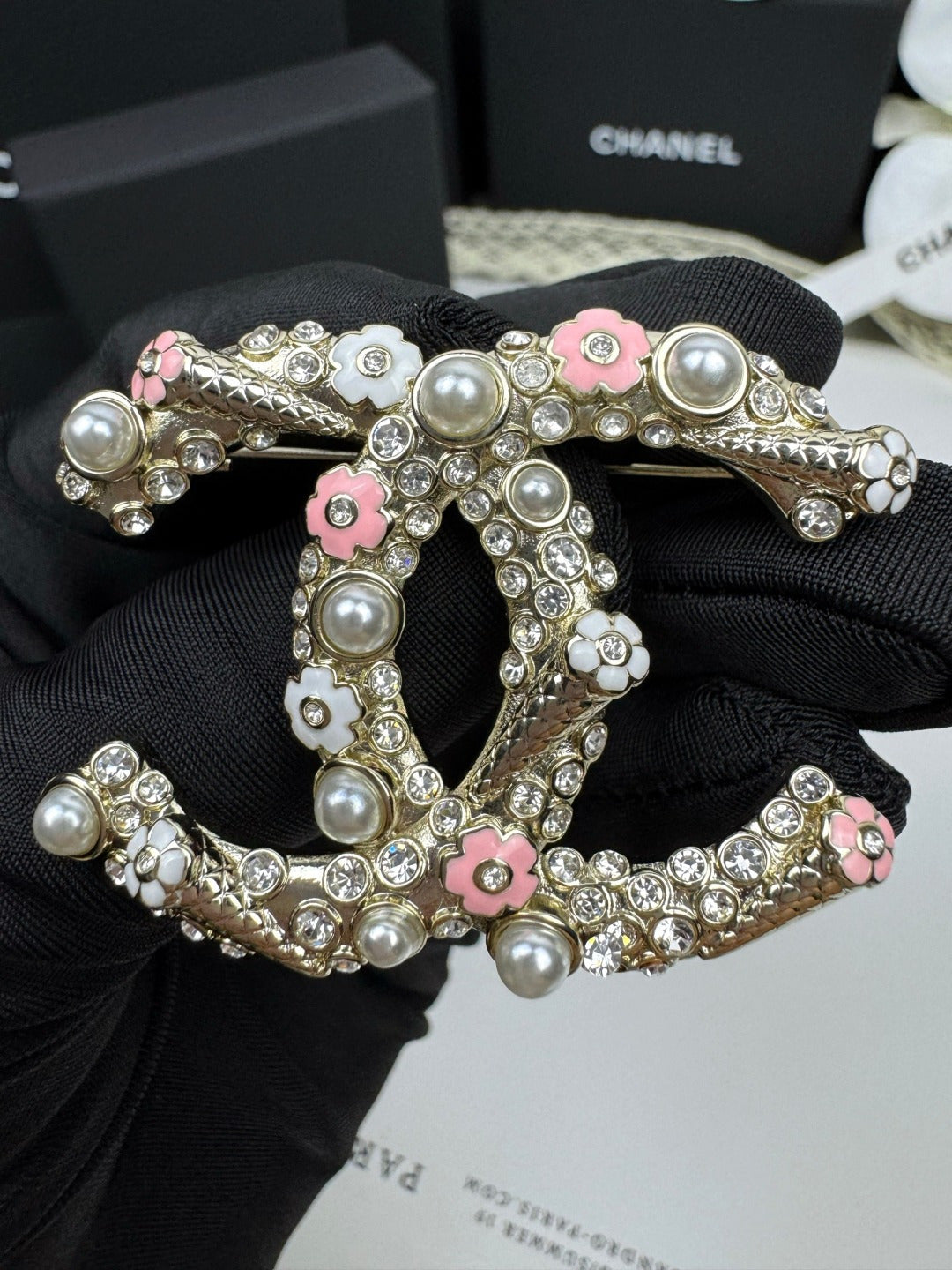 [⭐Shinejoy]26C Pink-White Enamel Ice Cream Cone Double C Brooch