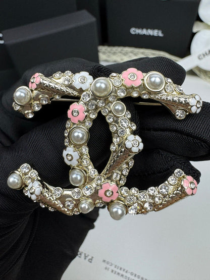 [⭐Shinejoy]26C Pink-White Enamel Ice Cream Cone Double C Brooch