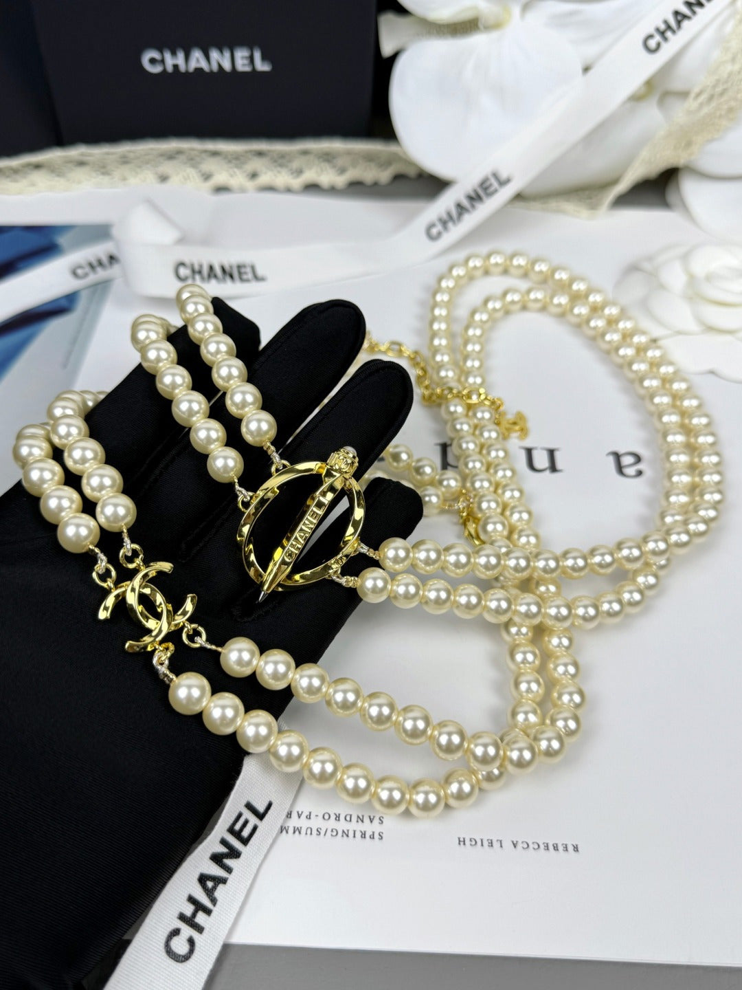 [⭐Shinejoy]25K Pencil Double C Double-Layer Pearl Sweater Chain