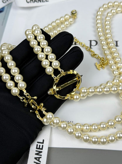 [⭐Shinejoy]25K Pencil Double C Double-Layer Pearl Sweater Chain