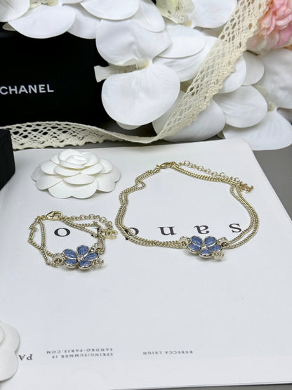 [⭐Shinejoy]New Blue Floral Double-Layer Necklace