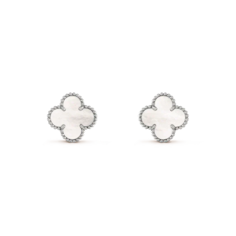 [⭐Shinejoy]CLOVER MEDIUM 1 MOTIFS  WHITE MOP EARRINGS SILVER