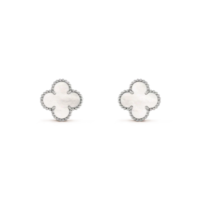 [⭐Shinejoy]CLOVER MEDIUM 1 MOTIFS  WHITE MOP EARRINGS SILVER