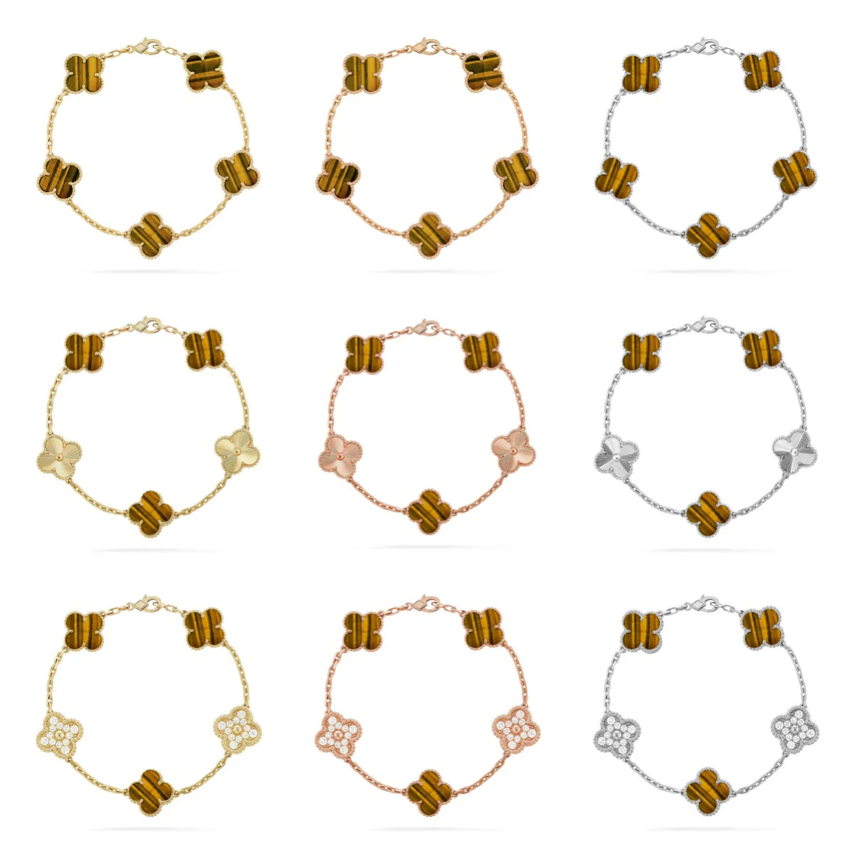 [⭐Shinejoy] CLOVER 5 MOTIFS TIGER EYE BRACELET COLLECTION