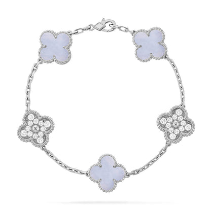 [⭐Shinejoy] CLOVER 5 MOTIF PURPLE CHALCEDONY BRACELET COLLECTION